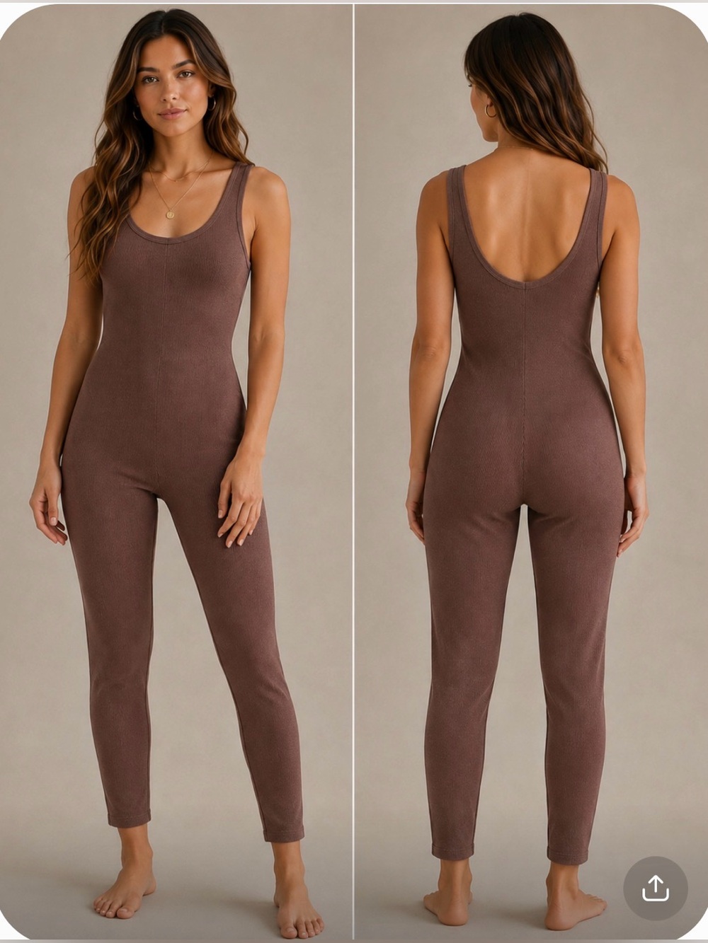 Coffee Ribbed Spaghetti-Strap Jumpsuit leotard